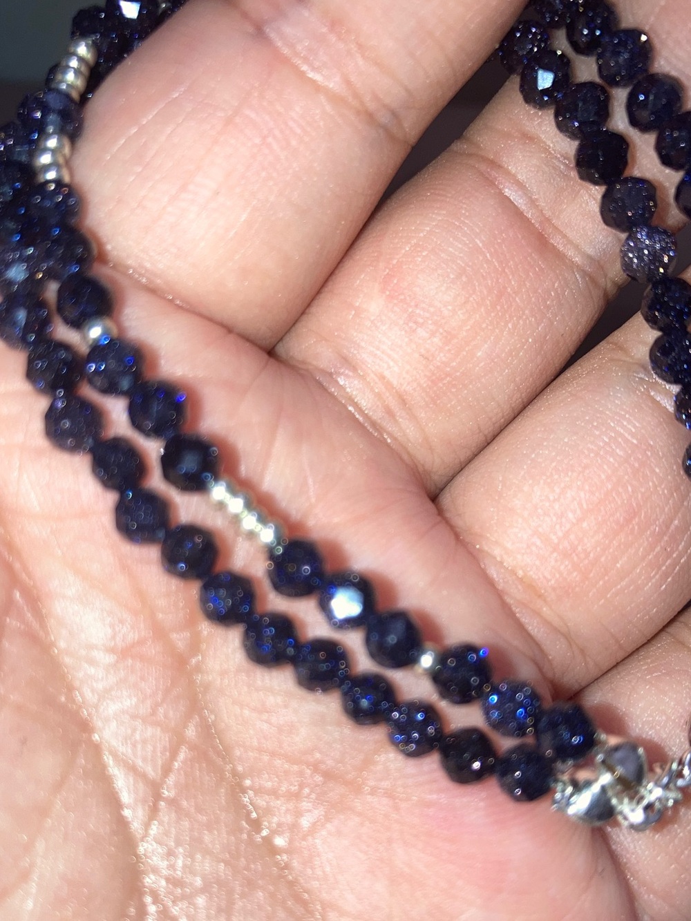 Natural Blue sandstone Double Strand Dark Blue Sparkle Beaded Bracelet